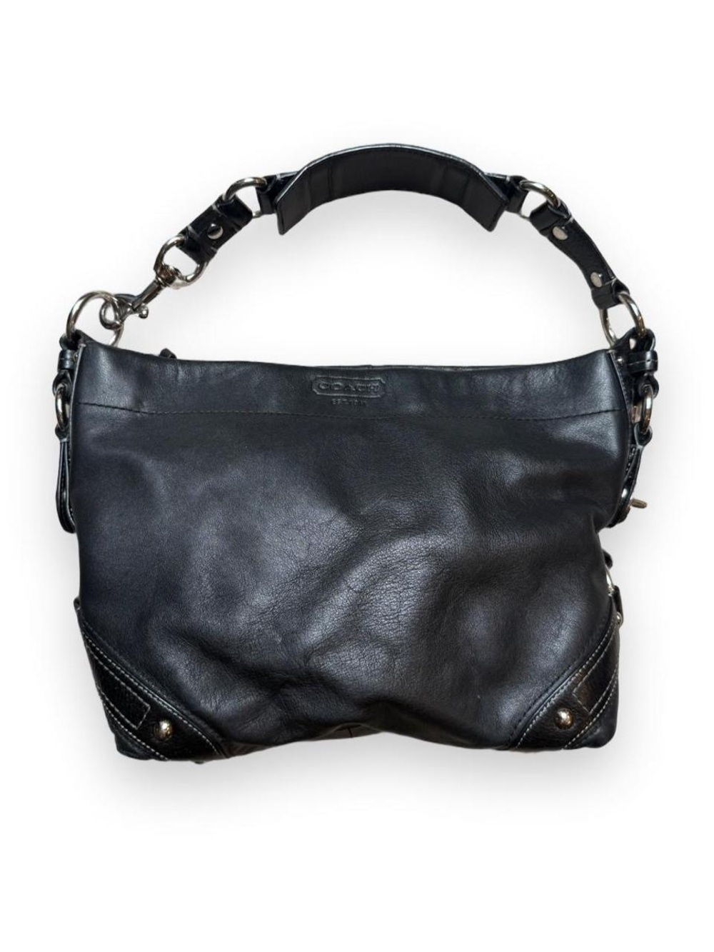 Coach Black Leather Shoulder Hobo with Metal Accents